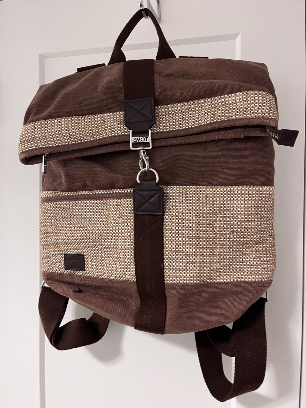 TOMS Brown Canvas Roll-Top Backpack - very unique
